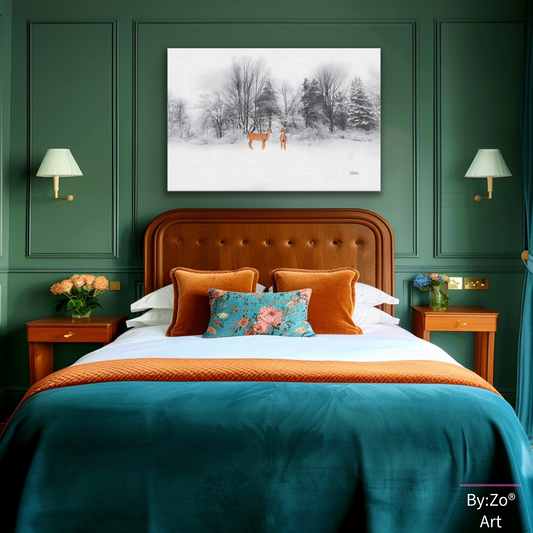 Wrapped Canvas, Deers on Snow Art Photography By:Zo® Art