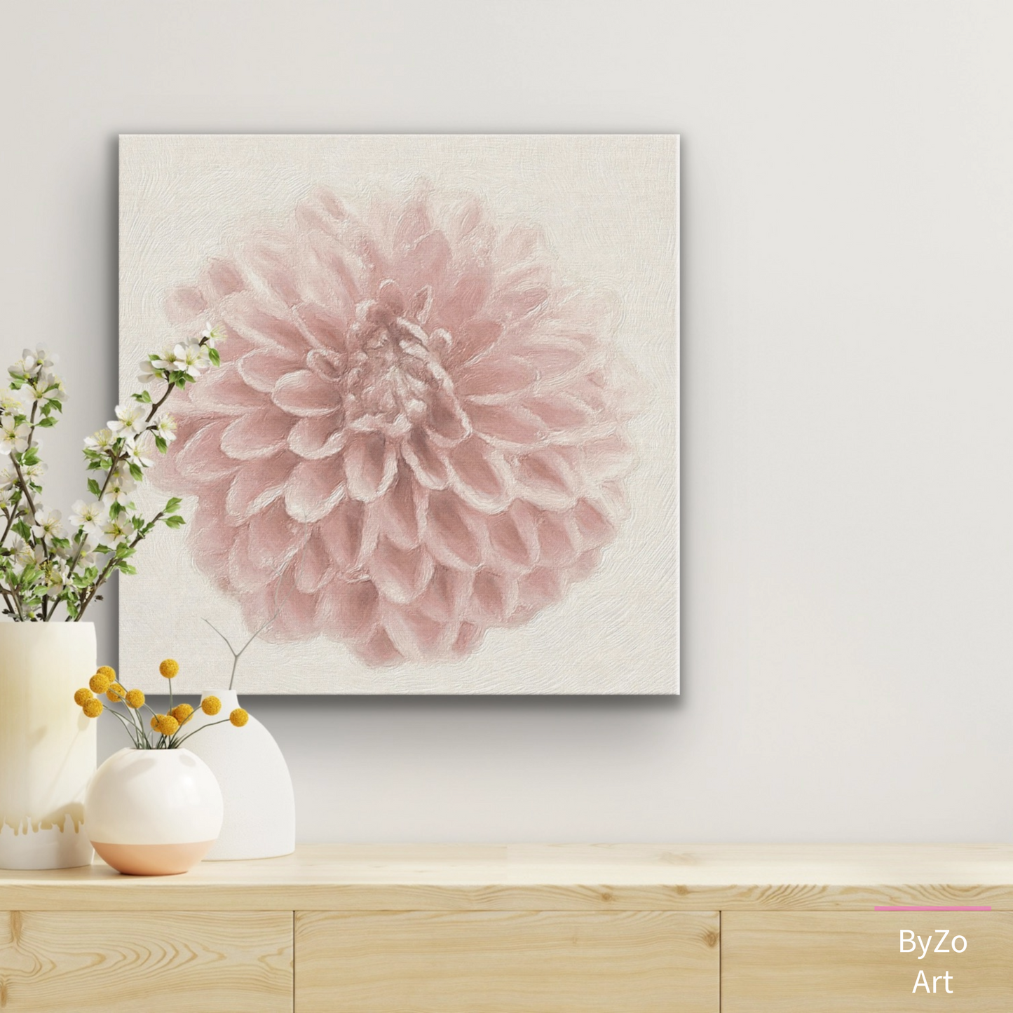 Whisper Pink Dahlia Wrapped Canvas Art Photography teelaunch
