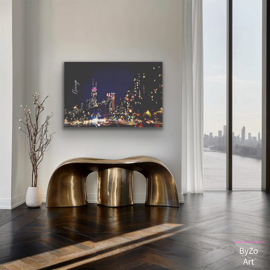 Wrapped Canvas "Chicago at Night" Original Art Photography teelaunch