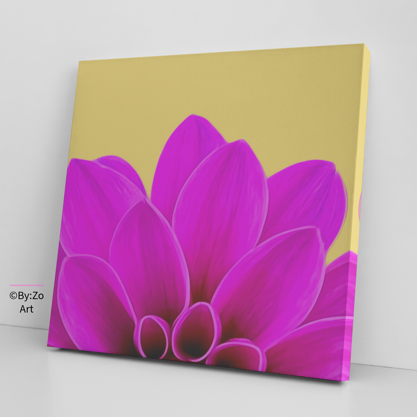 Wrapped Canvas "Vibrant Pink Dahlia on Yellow" ByZo Art Photography teelaunch