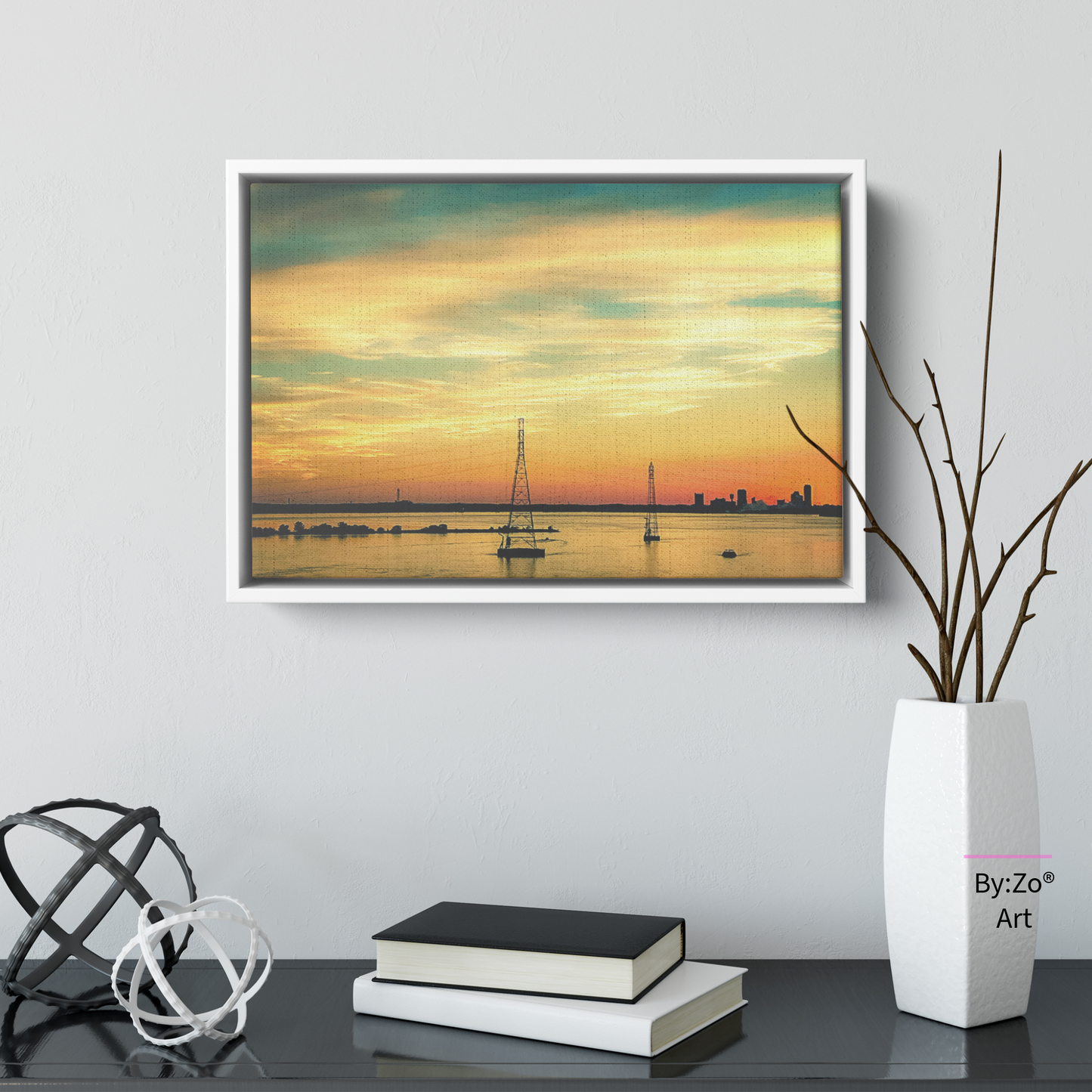 Floater Framed Canvas "August Farewell: A Painted Sky's Promise" by Maria Desnoyers teelaunch