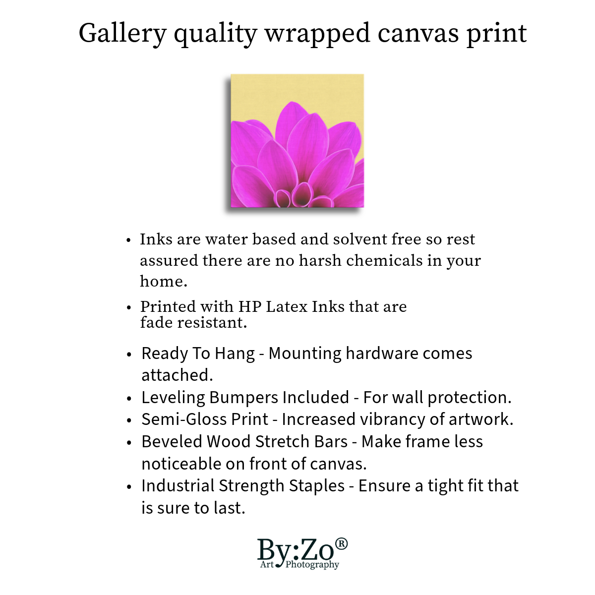 Wrapped Canvas "Vibrant Pink Dahlia on Yellow" ByZo Art Photography teelaunch