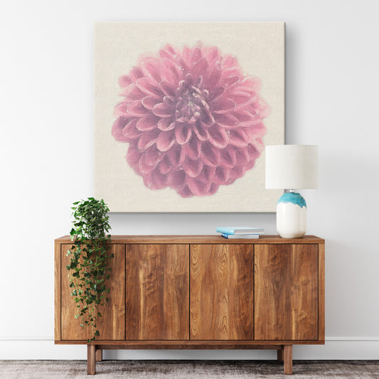 Japanese Dahlia Flower on Canvas Print, Room Mock up, Original Photography and Digital Art By Maria Desnoyers, ByZo Art.