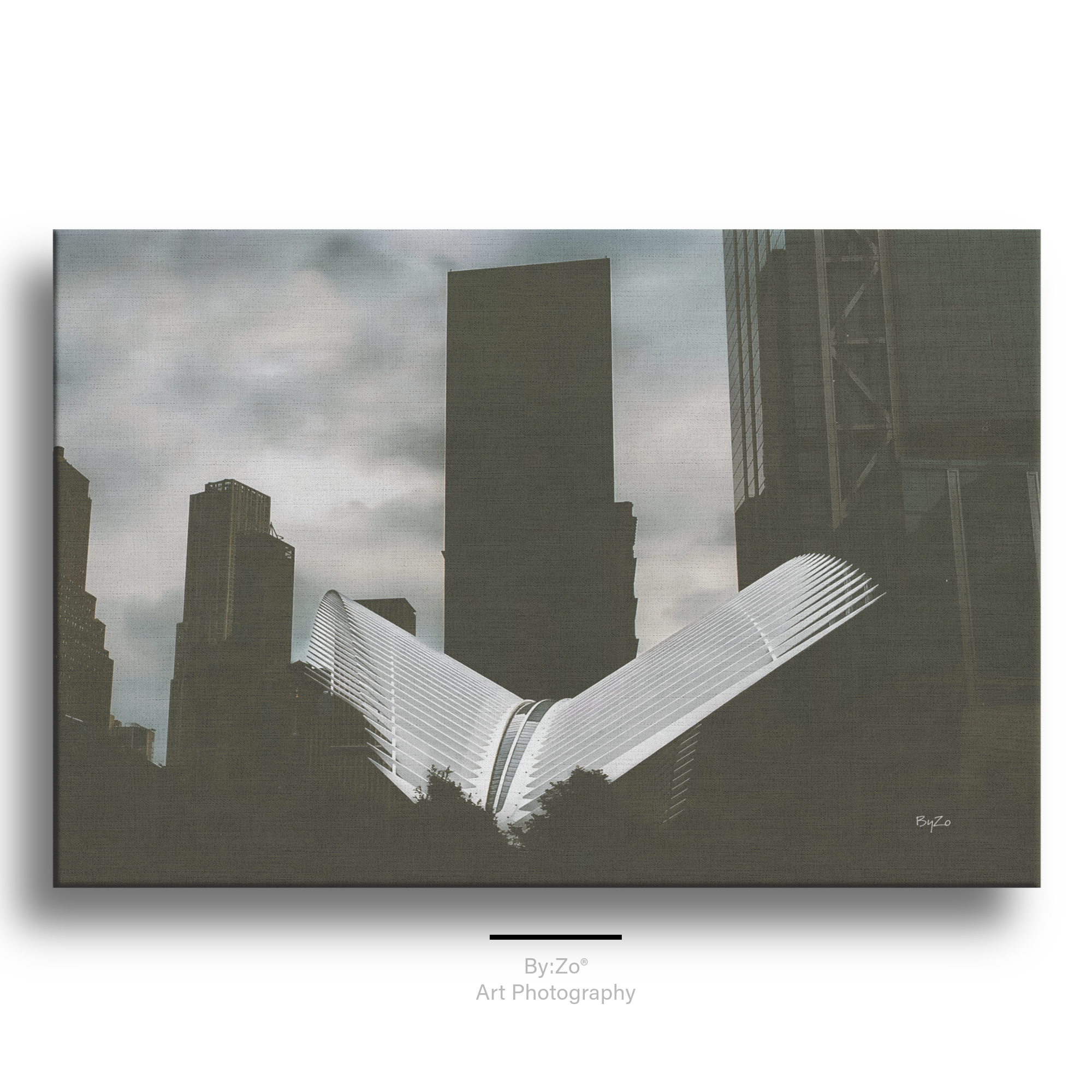 Black and White Wrapped Canvas Print of The Oculus, New York Landmark