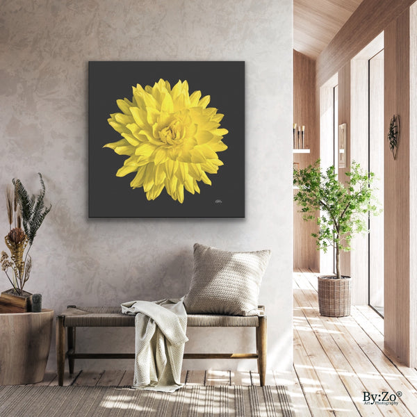 Dahlia Flower on Wrapped Canvas - By:Zo Displayed on a mock up room for visual communication