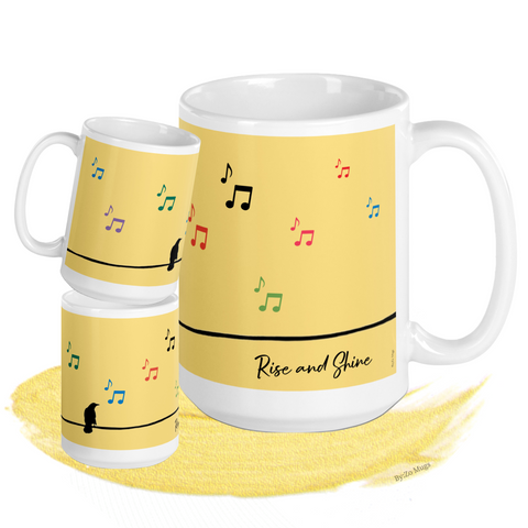 Singing Bird On A Wire Rise and Shine White Ceramic Mug - By:Zo