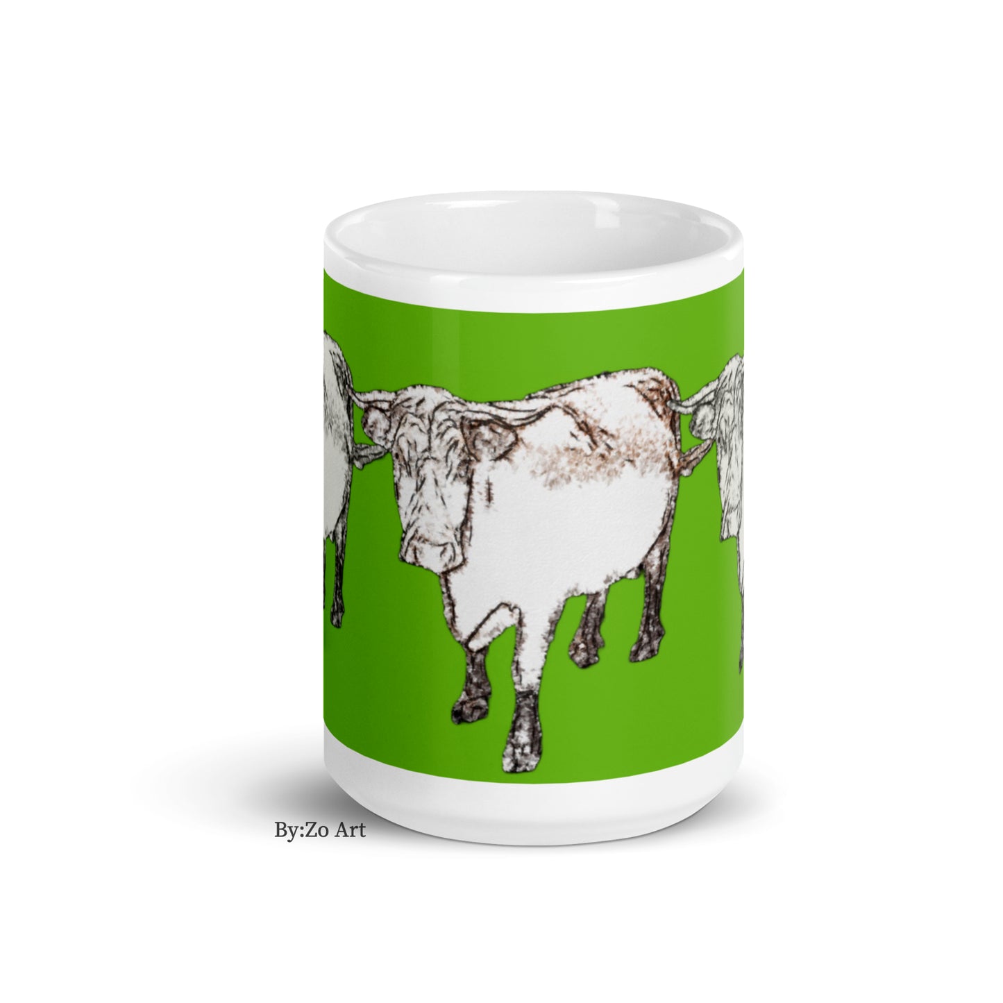 Cow Printed Green Background White Ceramic Mug Original Photography Art - By:Zo