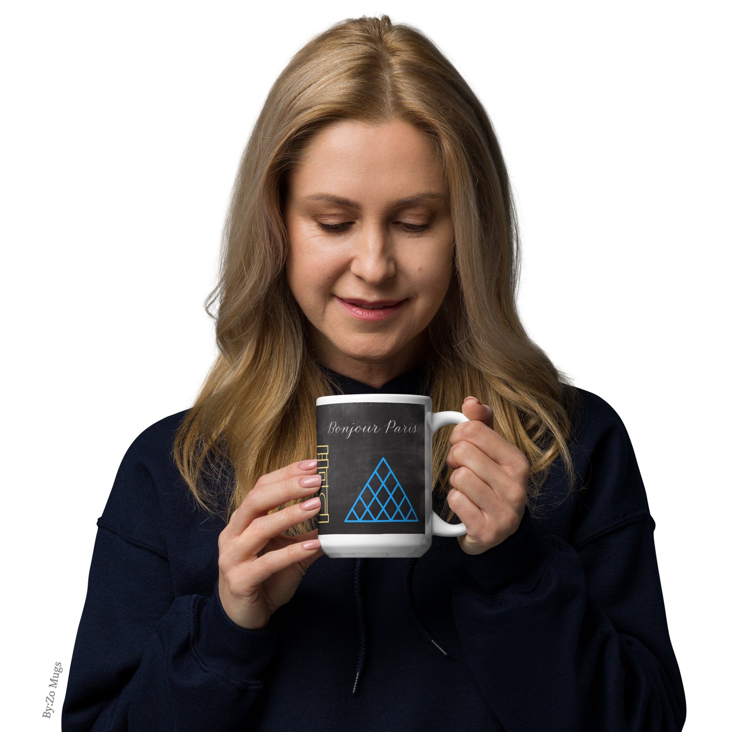 Bonjour Paris Blackboard Background White Ceramic Mug - By:Zo