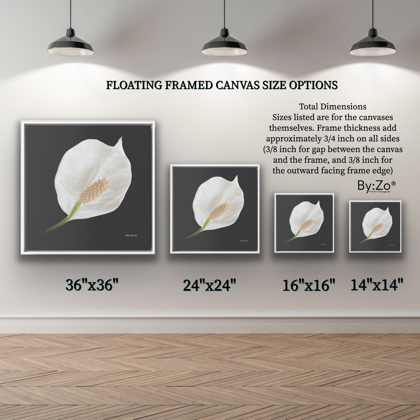 Peace Lily Giclee Print on Floating Framed Canvas Fine Art Photography Print By:Zo® - By:Zo