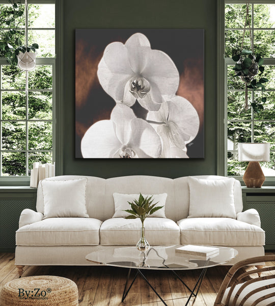"Orchid Drama" Black Background Gold Splashed - By:Zo