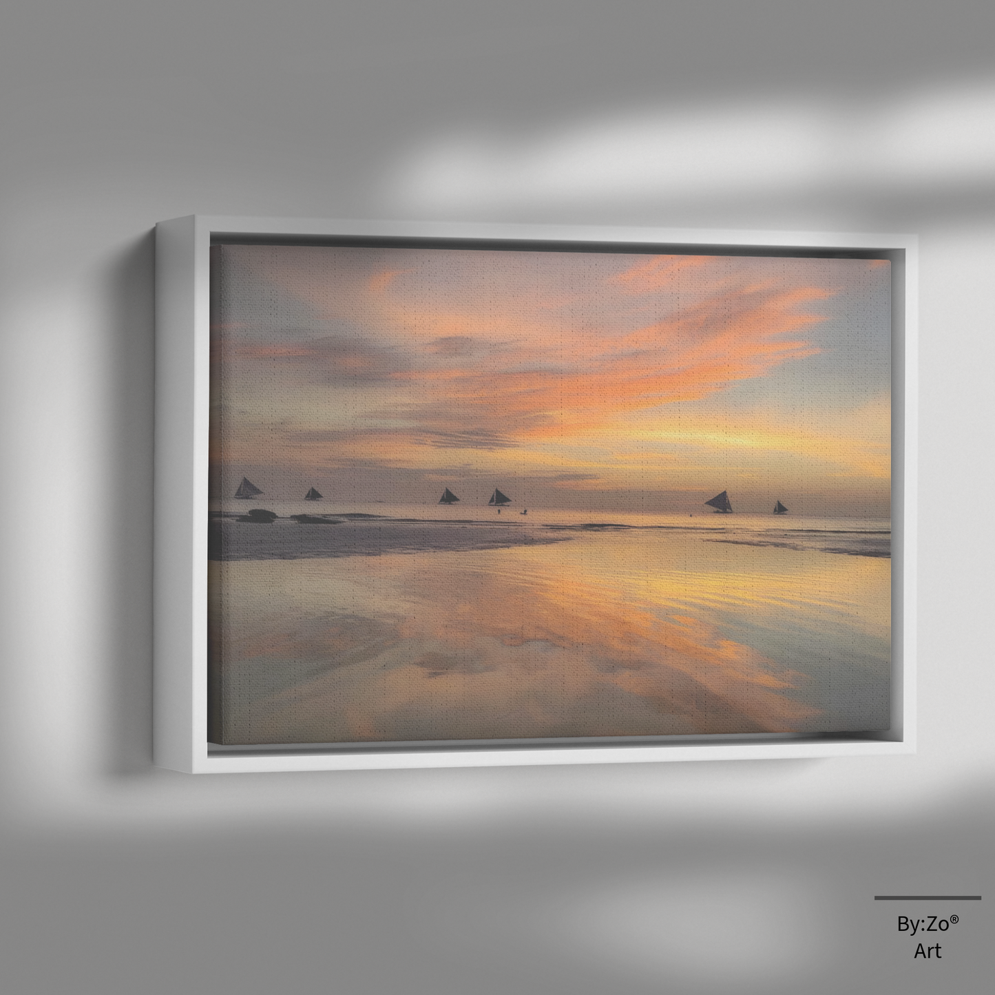 Sunset Sails: Boracay's Golden Hour Magic, Fine Art Photography Framed Canvas teelaunch By:Zo®