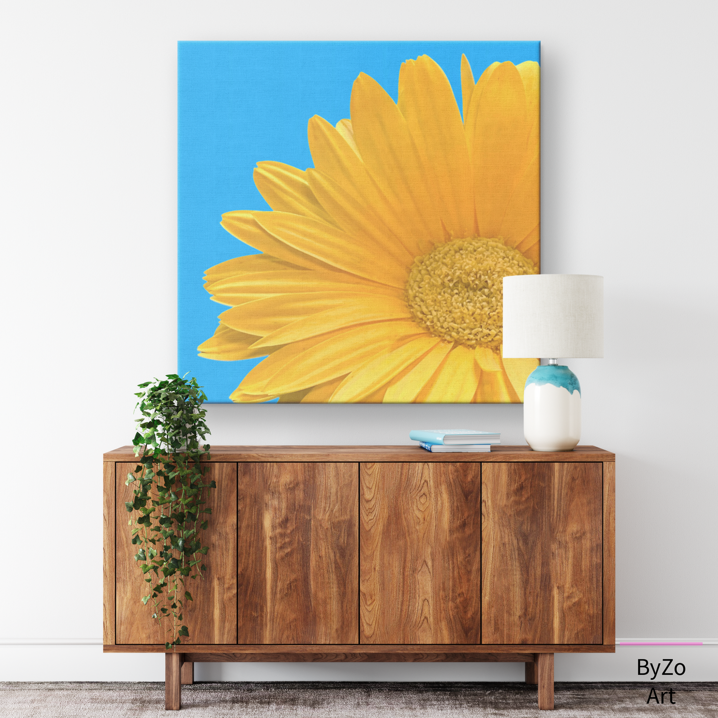 Vibrant Daisy on Blue - Wrapped Canvas by ByZo Art Photography teelaunch