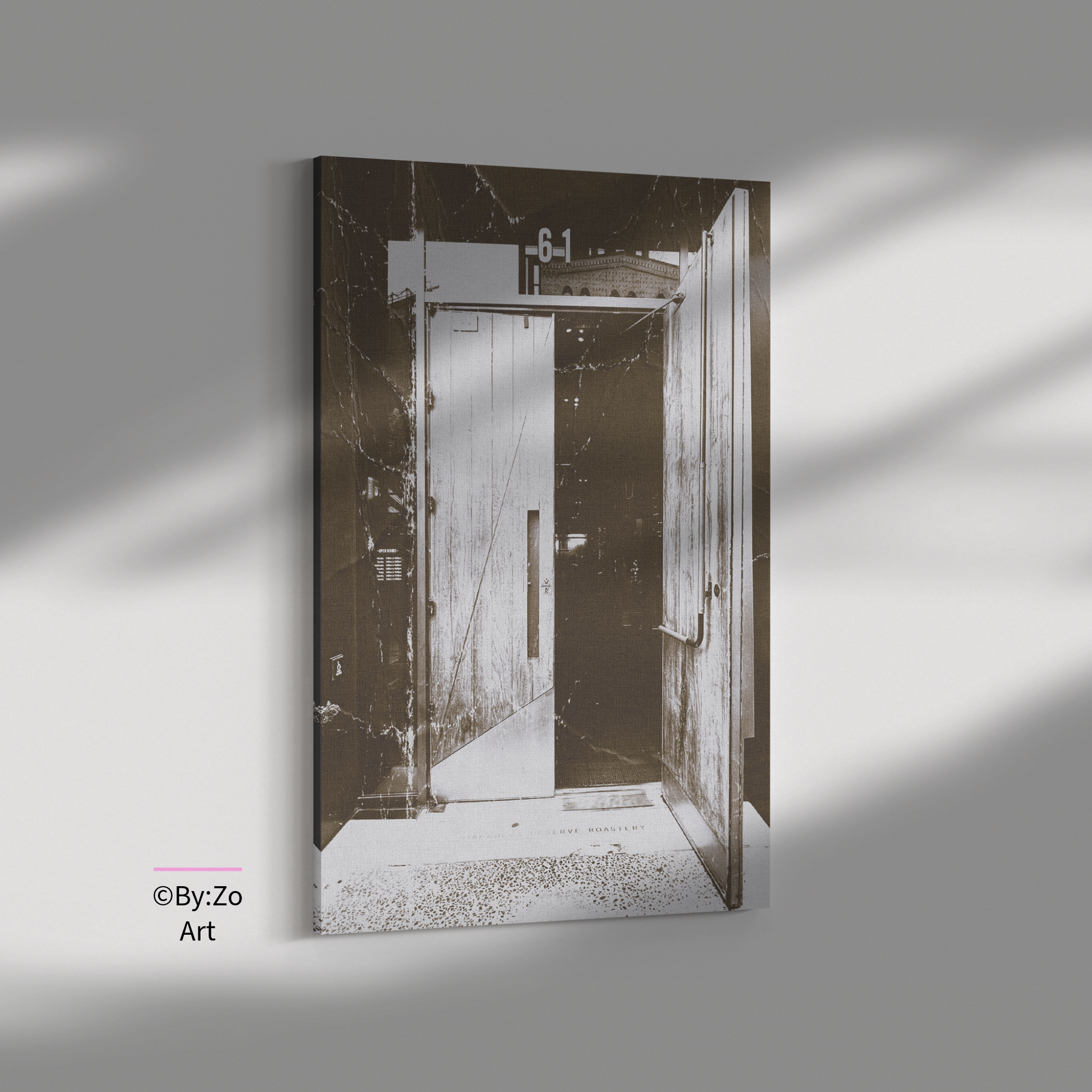 Wrapped Canvas "The Charm of a City That Never Sleeps, One Door at a Time" NYC teelaunch