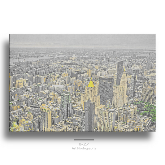 New York City in Gold and Gray on Wrapped Canvas teelaunch By:Zo®