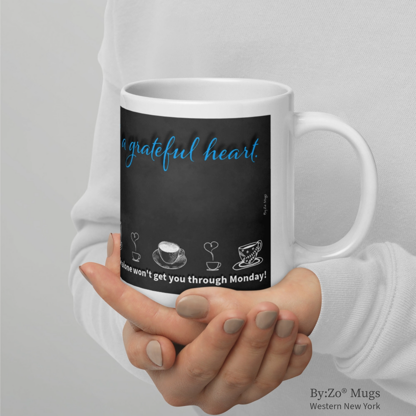 Funny Coffee Mug with Blackboard Effect - "Grateful Heart & Strong Coffee"