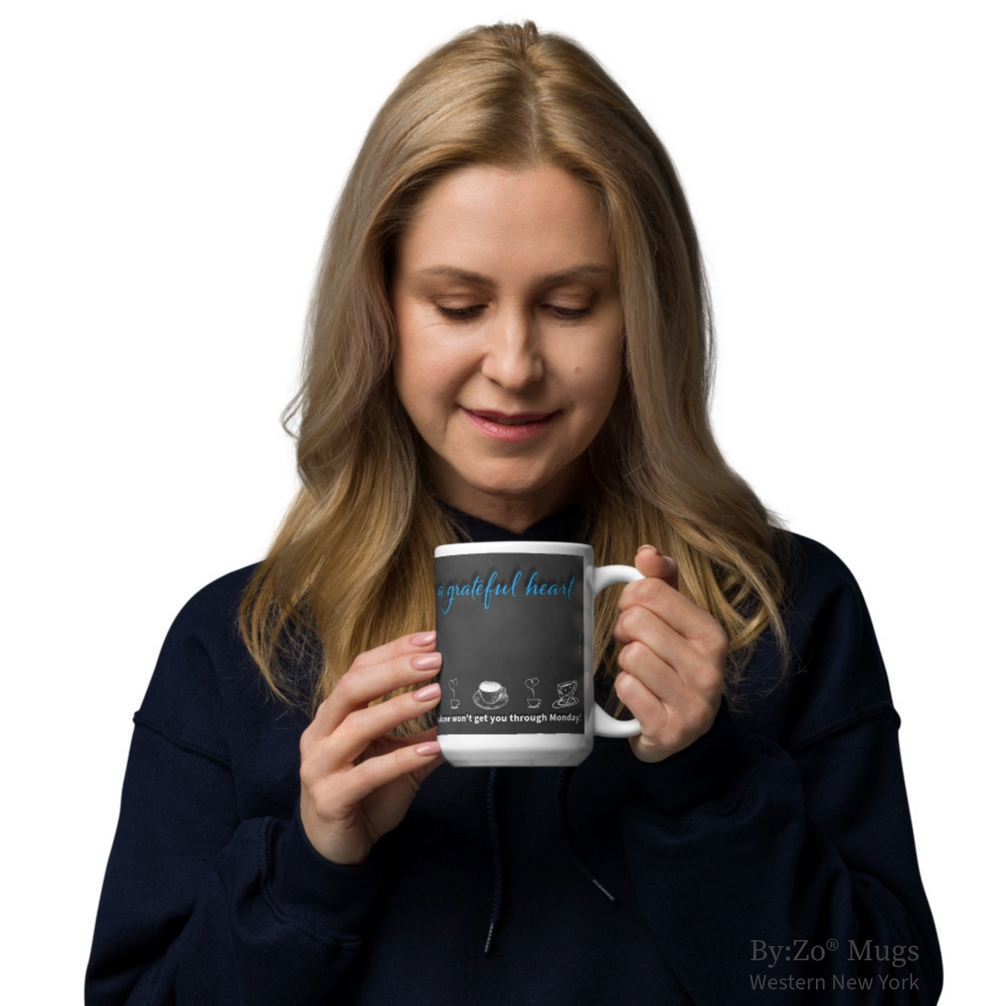 Funny Coffee Mug with Blackboard Effect - "Grateful Heart & Strong Coffee"