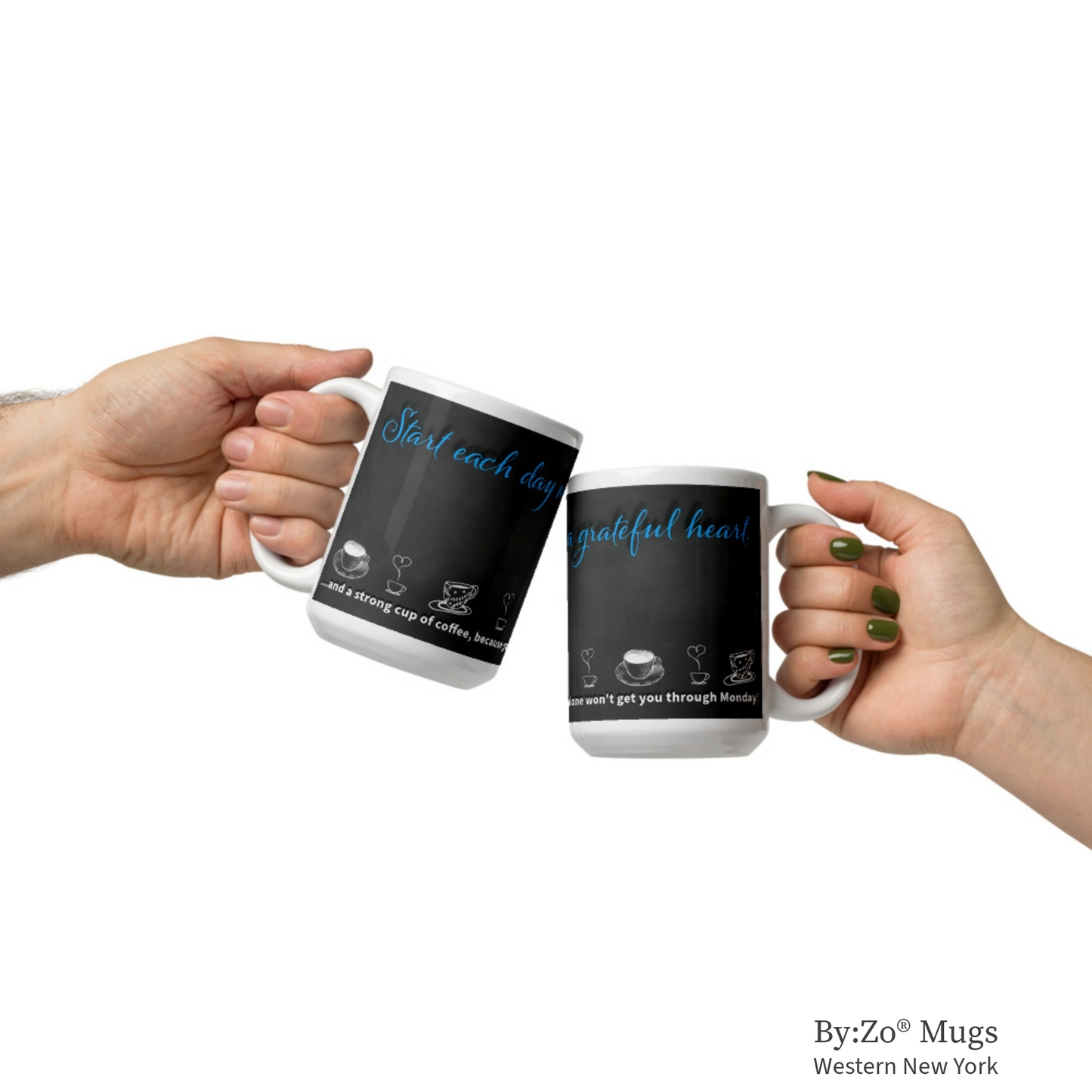 Funny Coffee Mug with Blackboard Effect - "Grateful Heart & Strong Coffee"