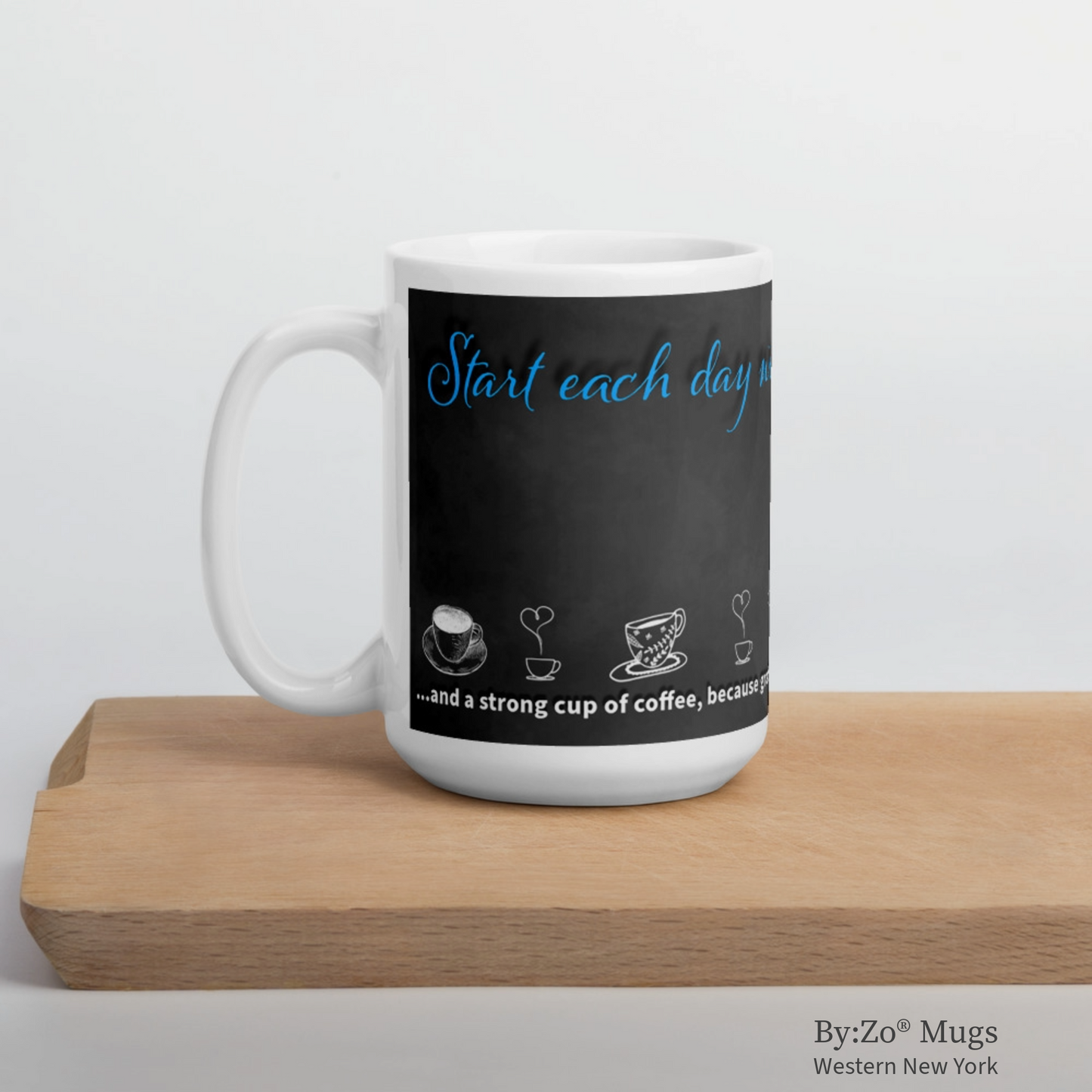 Funny Coffee Mug with Blackboard Effect - "Grateful Heart & Strong Coffee"