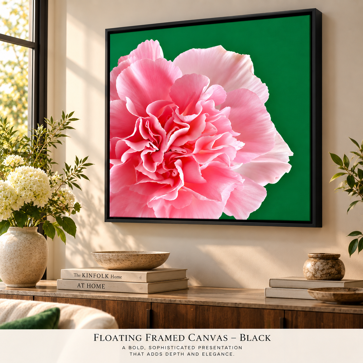 Carnation on Vibrant Green | Fine Art Photography Pictorem.com