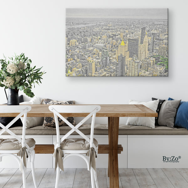 New York City in Gold and Gray on Wrapped Canvas - By:Zo