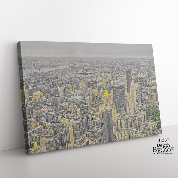 New York City in Gold and Gray on Wrapped Canvas - By:Zo