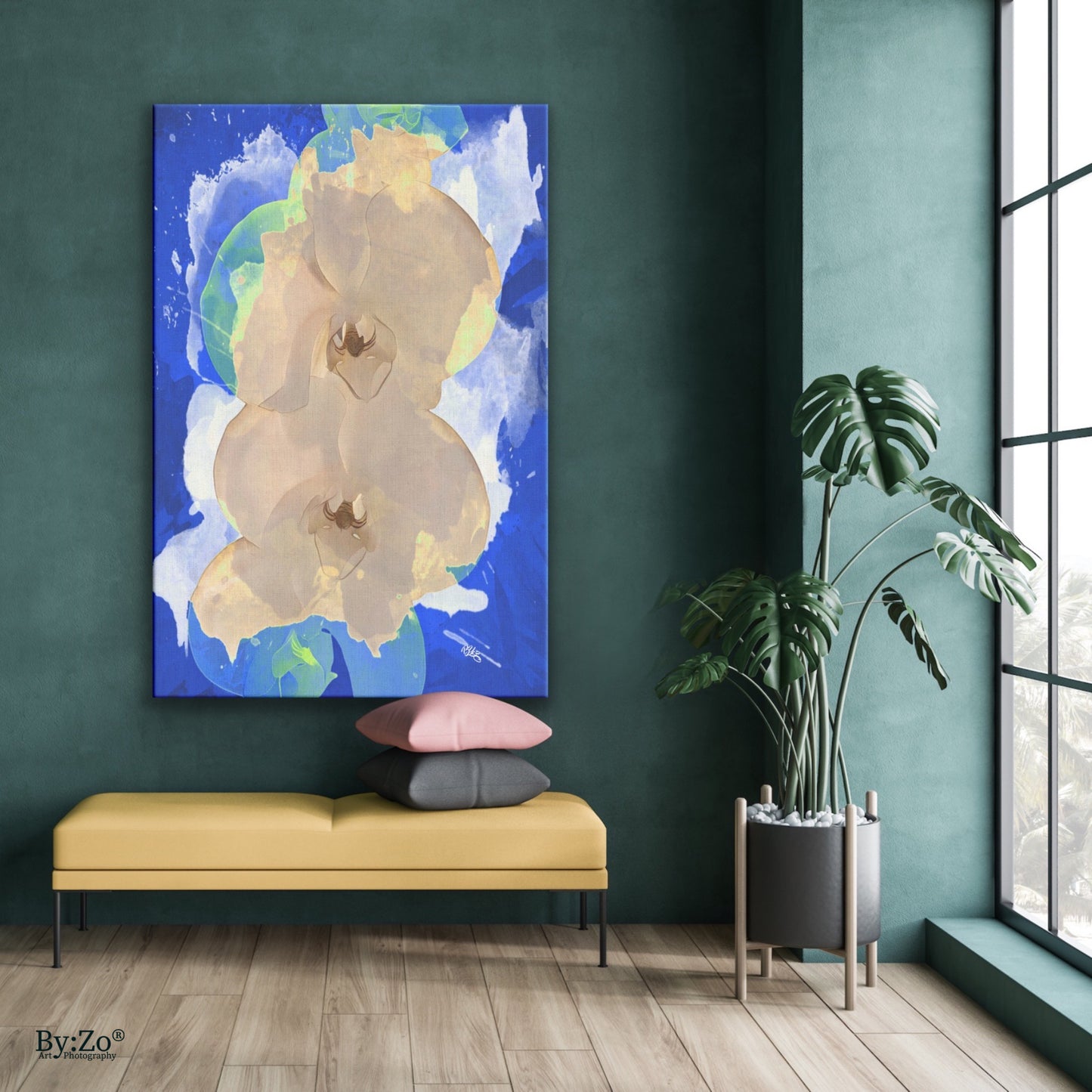 Orchid Color Splashed on Wrapped Canvas - By:Zo