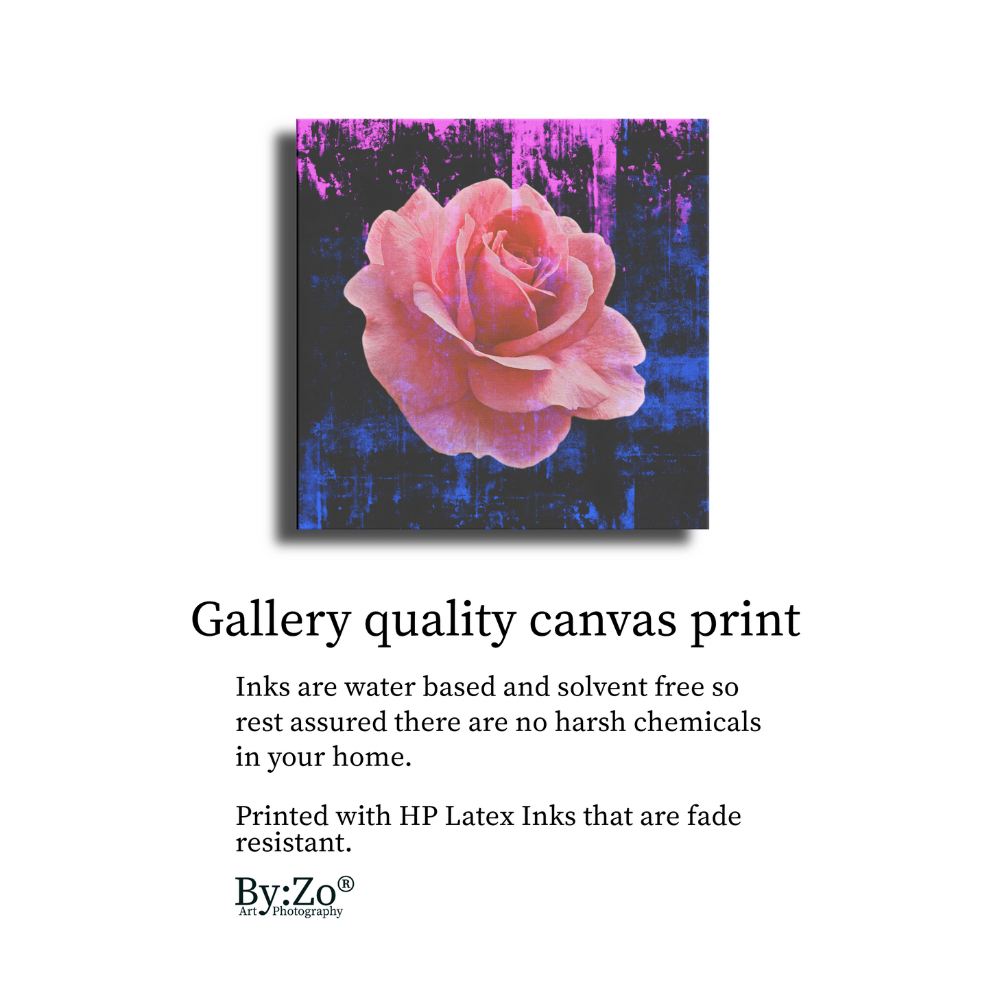 Gallery Quality Canvas Print of a beautiful Rose with Digital Art of Colors Background, original photography by Maria Desnoyers of ByZo Art.