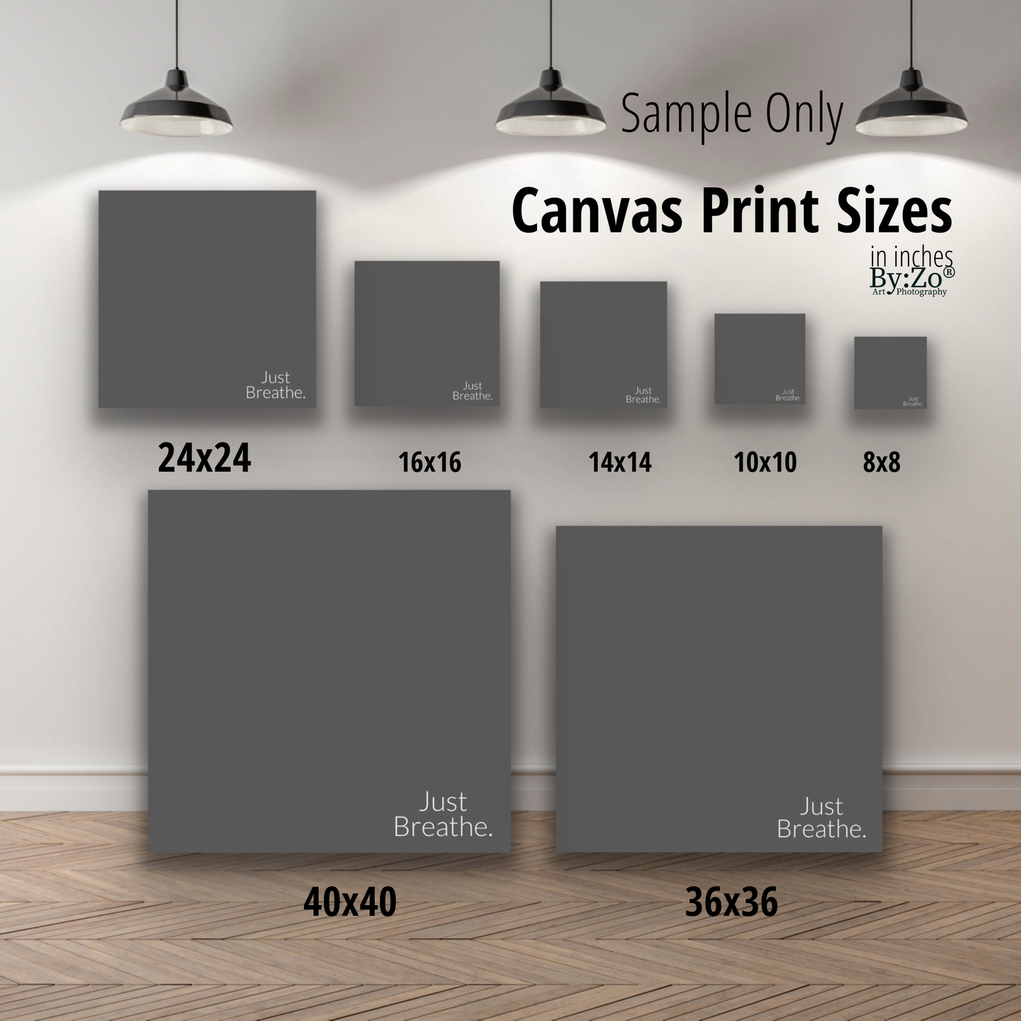 Canvas Print Sizes Guide for Original Art print by Maria Desnoyers, ByZo Art brand.