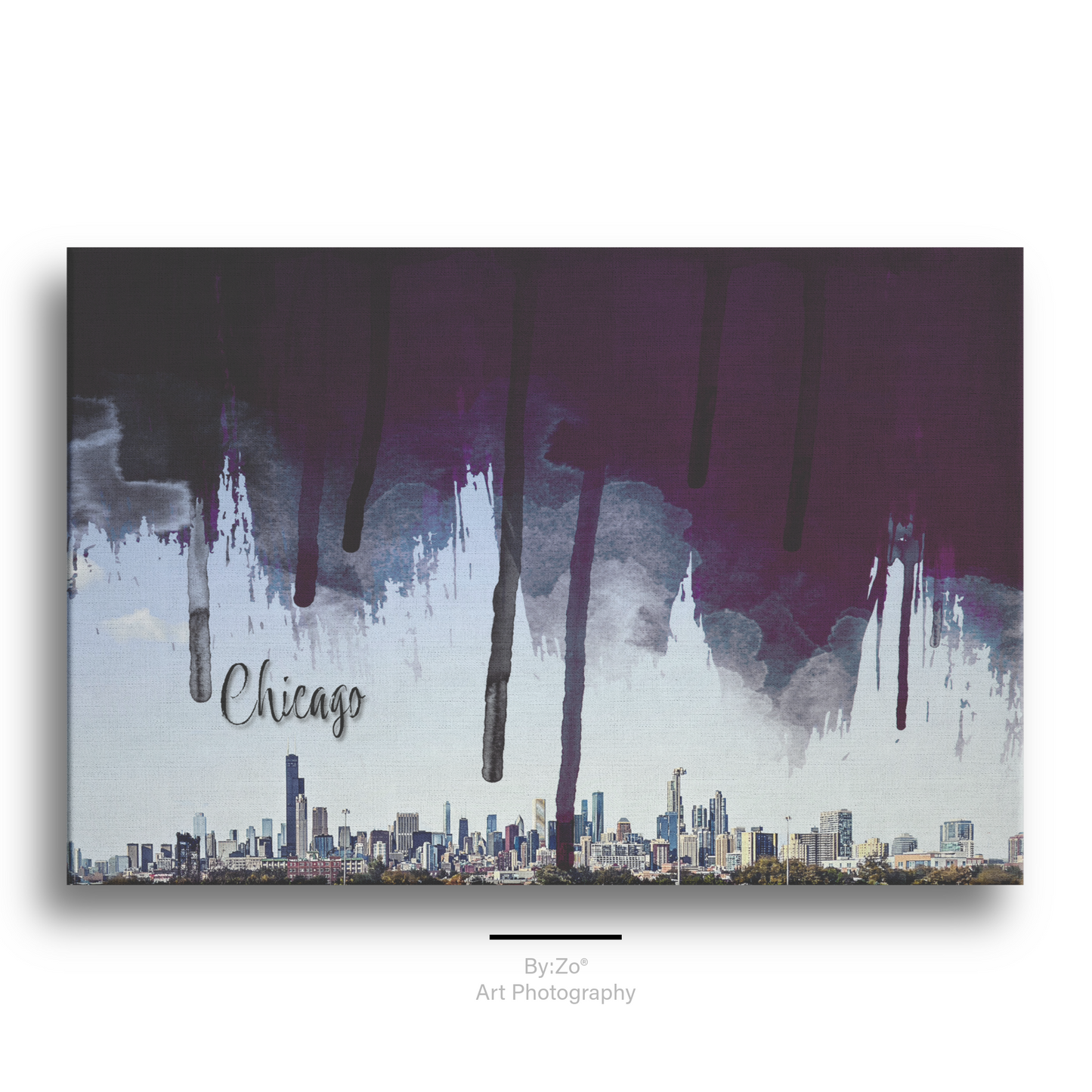 Wrapped Canvas, Original Photography of Chicago Skyline with Digital Brushstrokes teelaunch