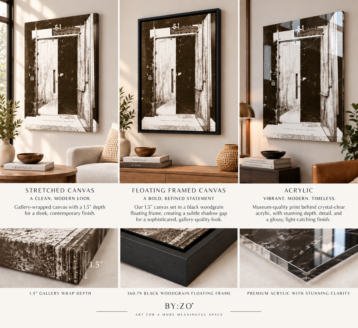 Starbucks Door by By:Zo shown as stretched canvas, black floating framed canvas, and acrylic print