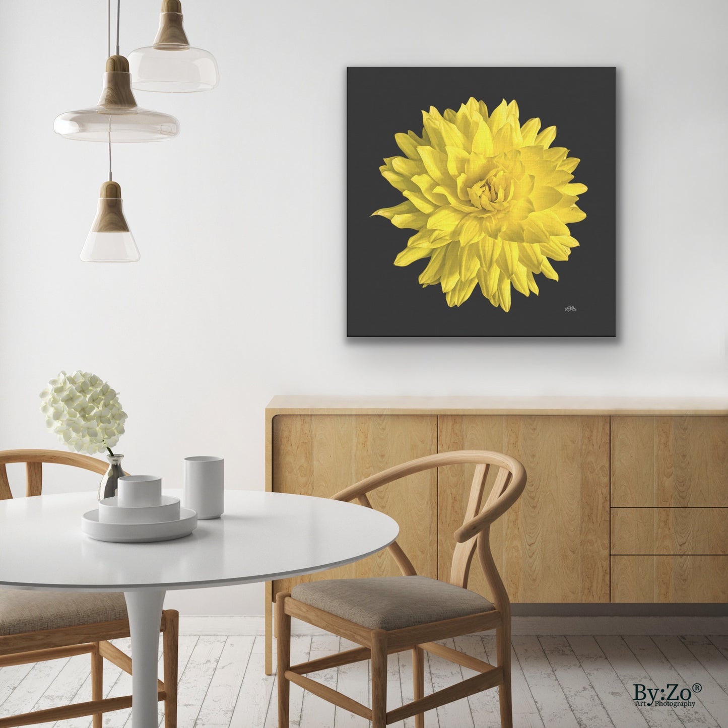 Original l Art Photography of Dahlia Flower on Wrapped Canvas hang on wall home mock up for visual presentation- By:Zo Art by Maria Desnoyers