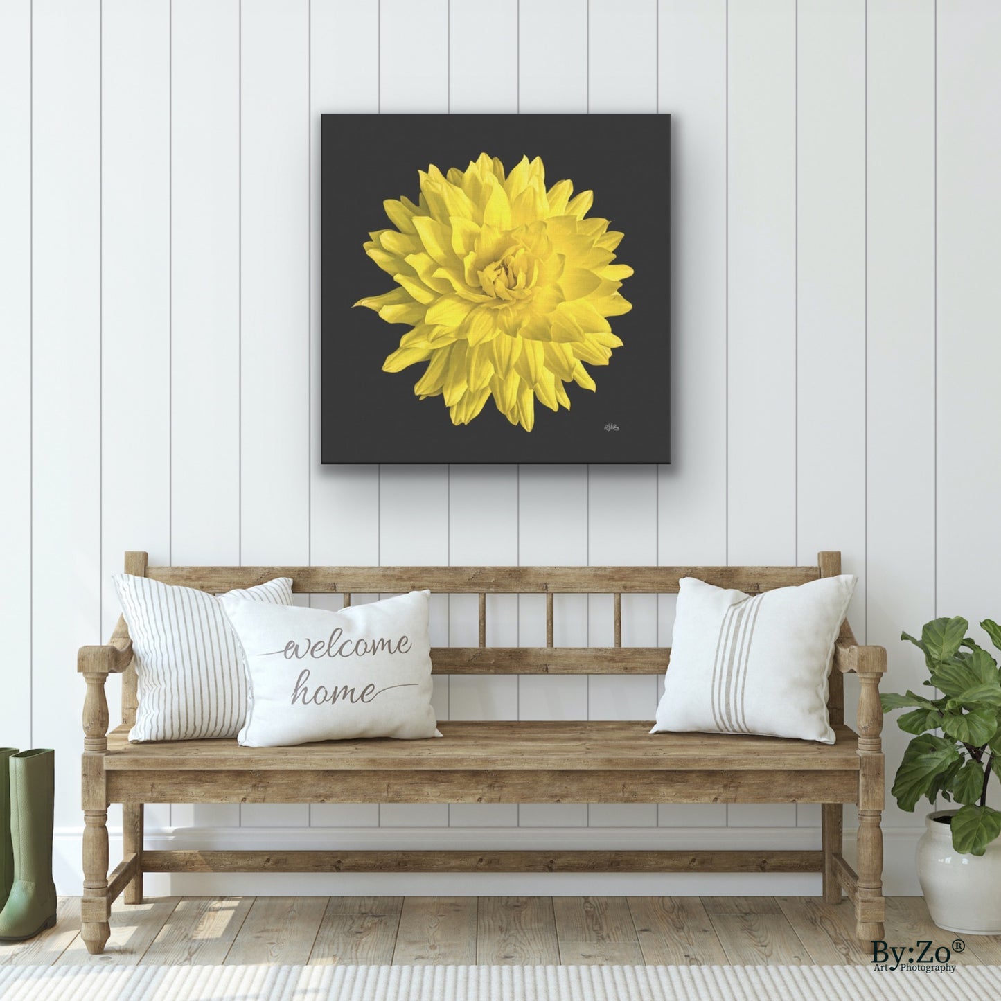 Original l Art Photography of Dahlia Flower on Wrapped Canvas hang on wall home mock up for visual presentation- By:Zo Art by Maria Desnoyers