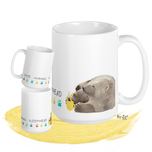 "Good Morning Sleepy Head 1" White Ceramic Mug - By:Zo