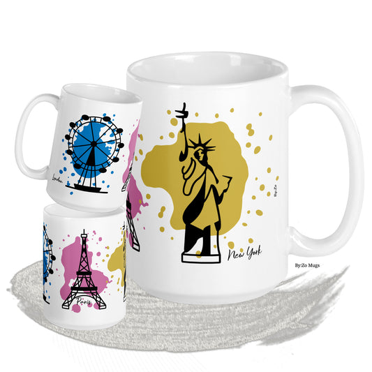 London Paris New York White Ceramic Mug - By:Zo