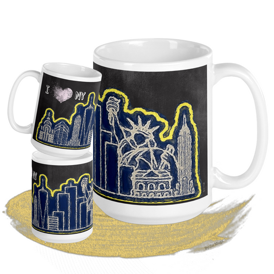 I Love New York Blackboard Background Artsy White Ceramic Mug - By:Zo