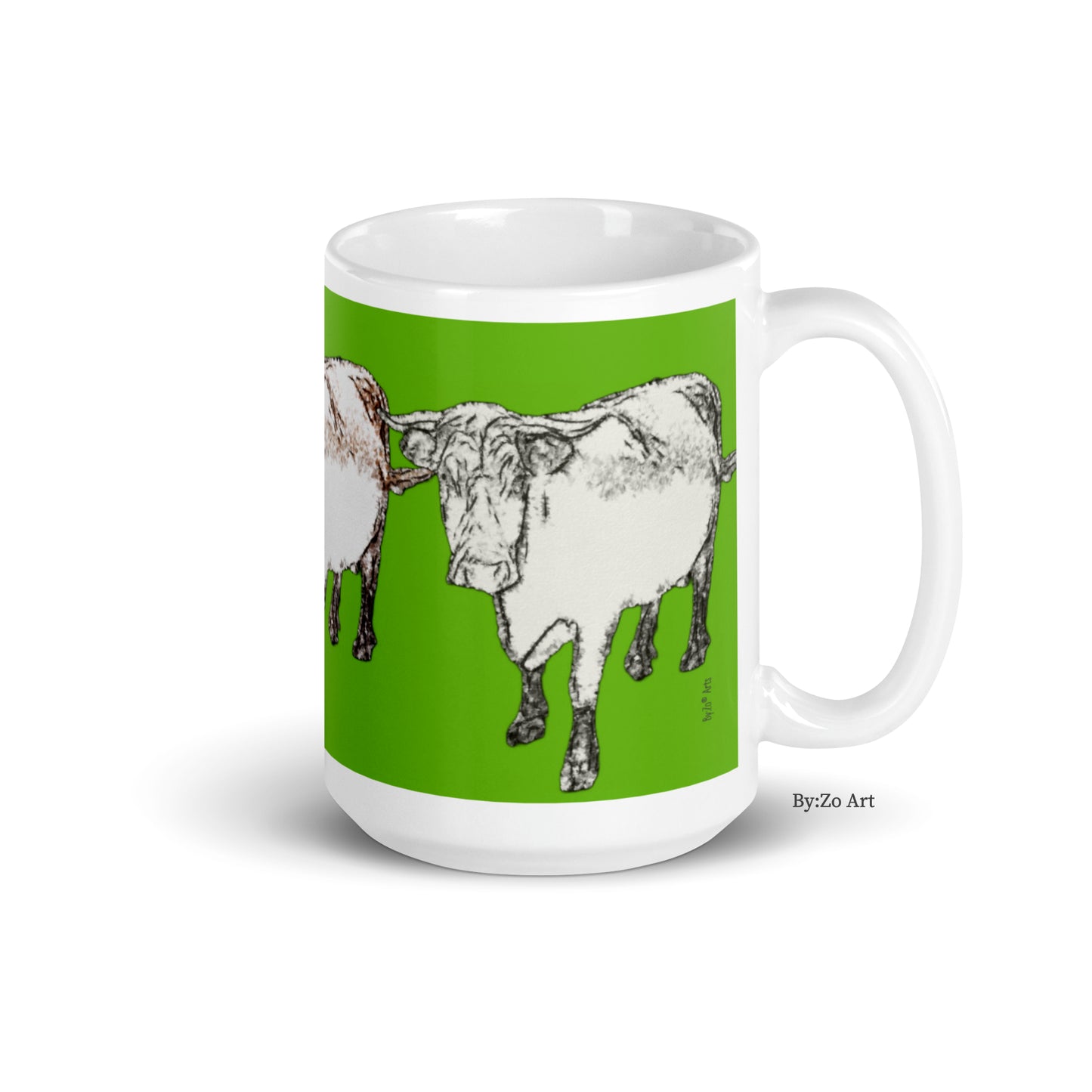 Cow Printed  Green Background White Ceramic Mug Original Photography Art - By:Zo