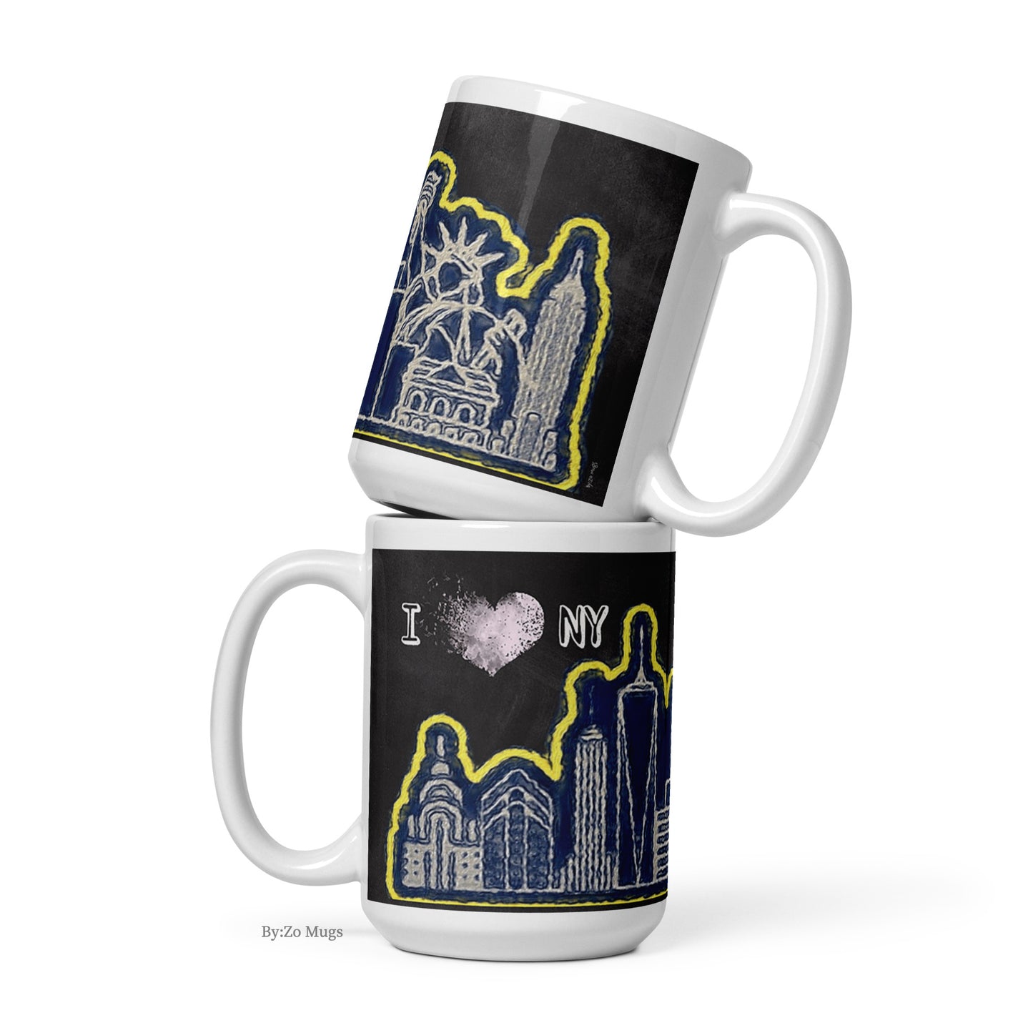 I Love New York Blackboard Background Artsy White Ceramic Mug - By:Zo