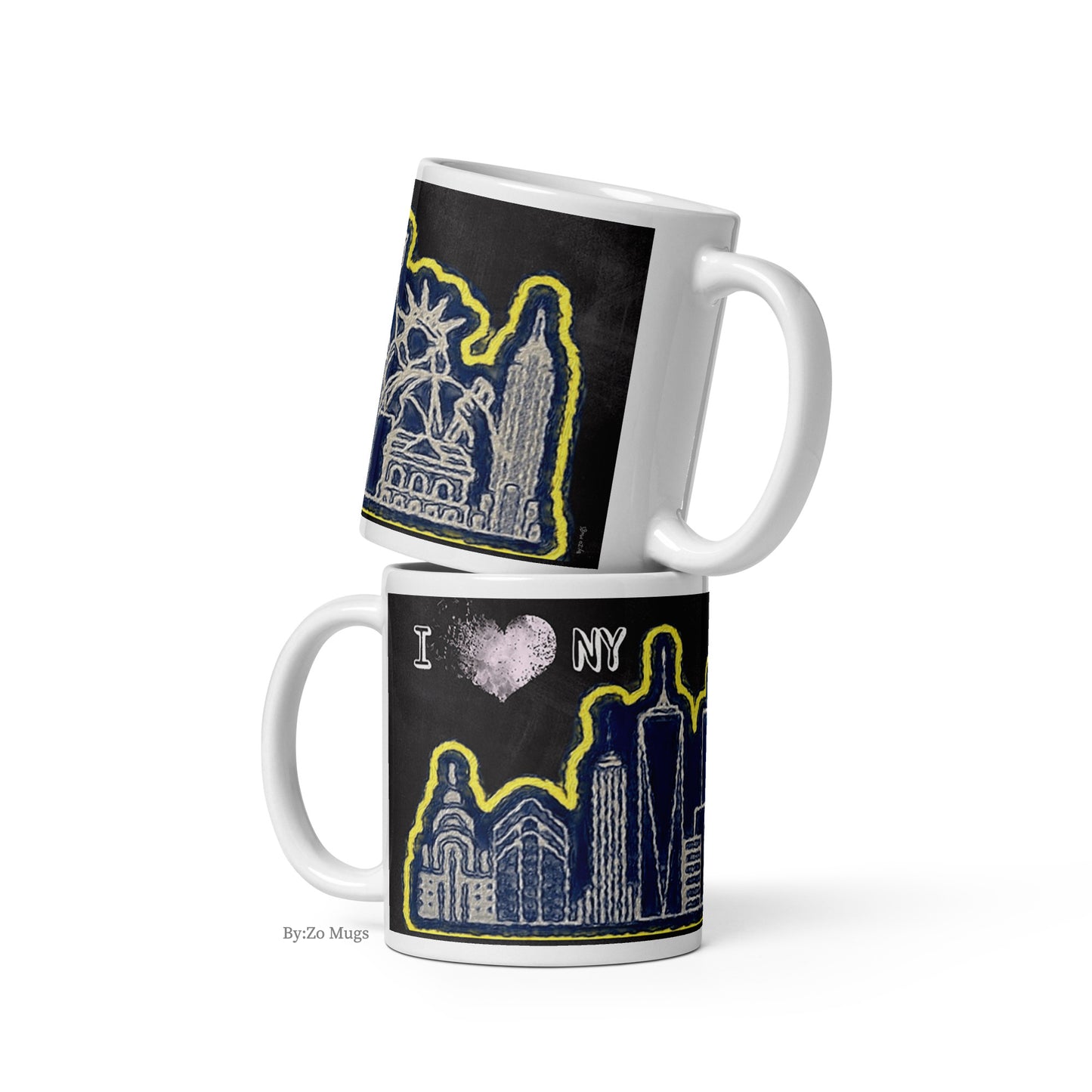 I Love New York Blackboard Background Artsy White Ceramic Mug - By:Zo