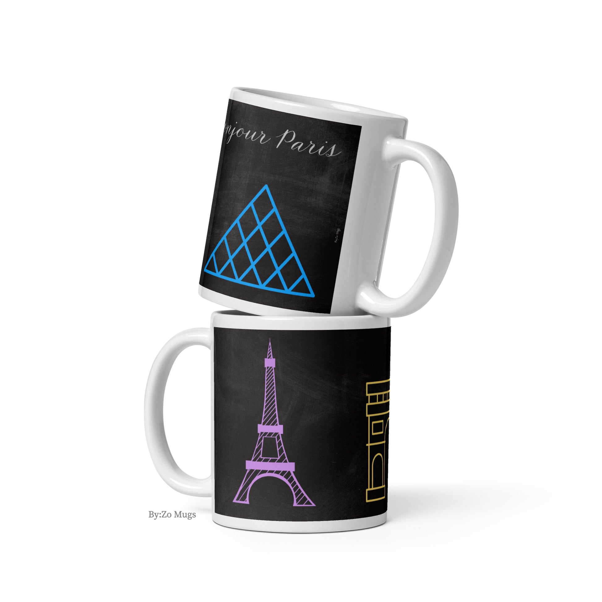 Bonjour Paris Blackboard Background White Ceramic Mug - By:Zo