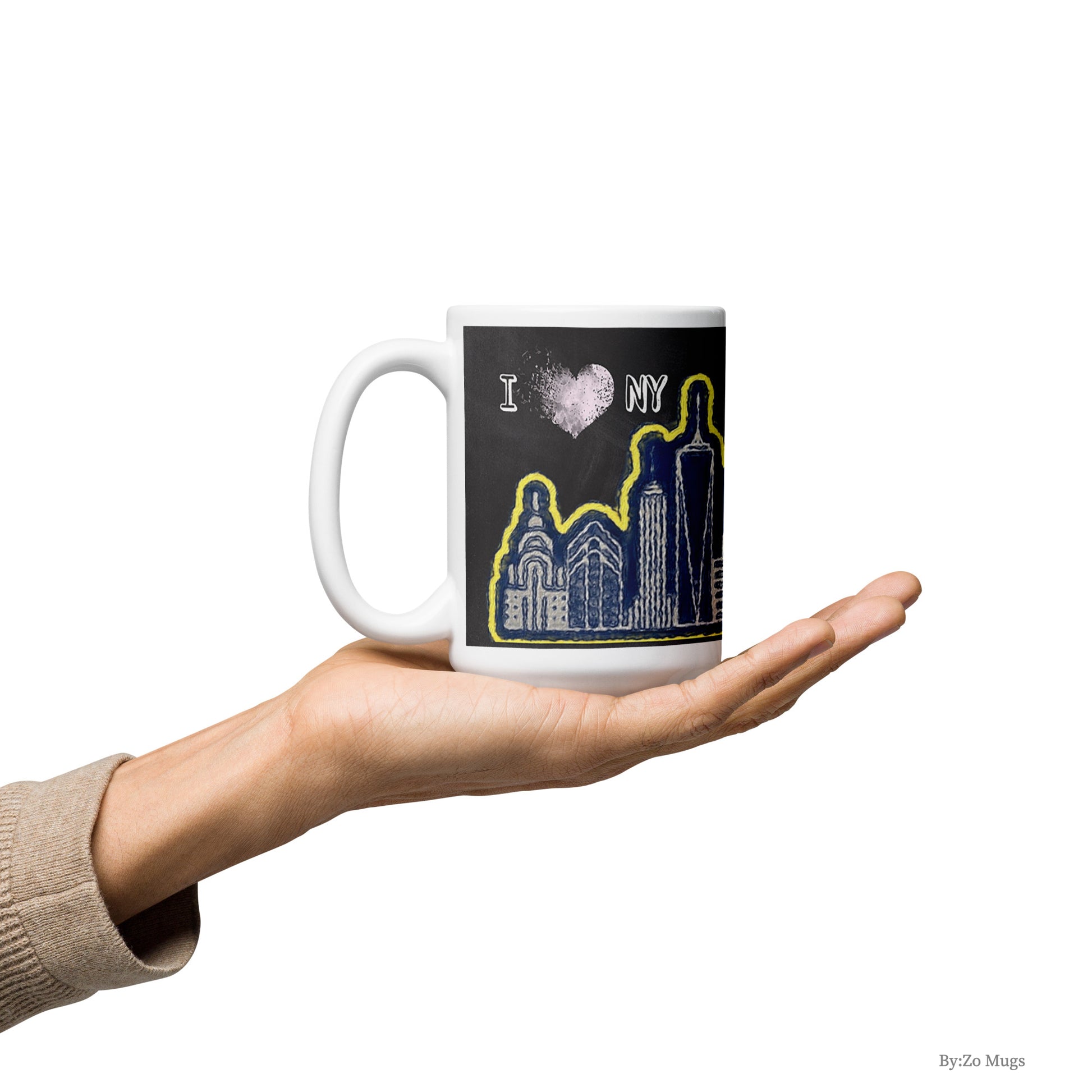 I Love New York Blackboard Background Artsy White Ceramic Mug - By:Zo