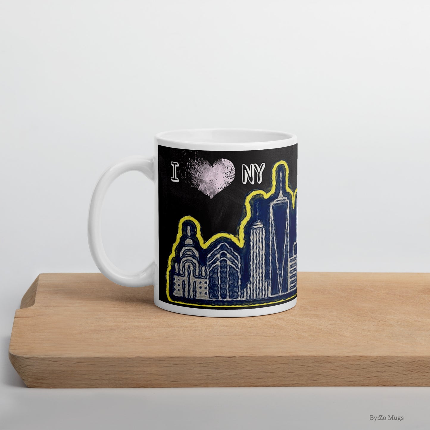 I Love New York Blackboard Background Artsy White Ceramic Mug - By:Zo